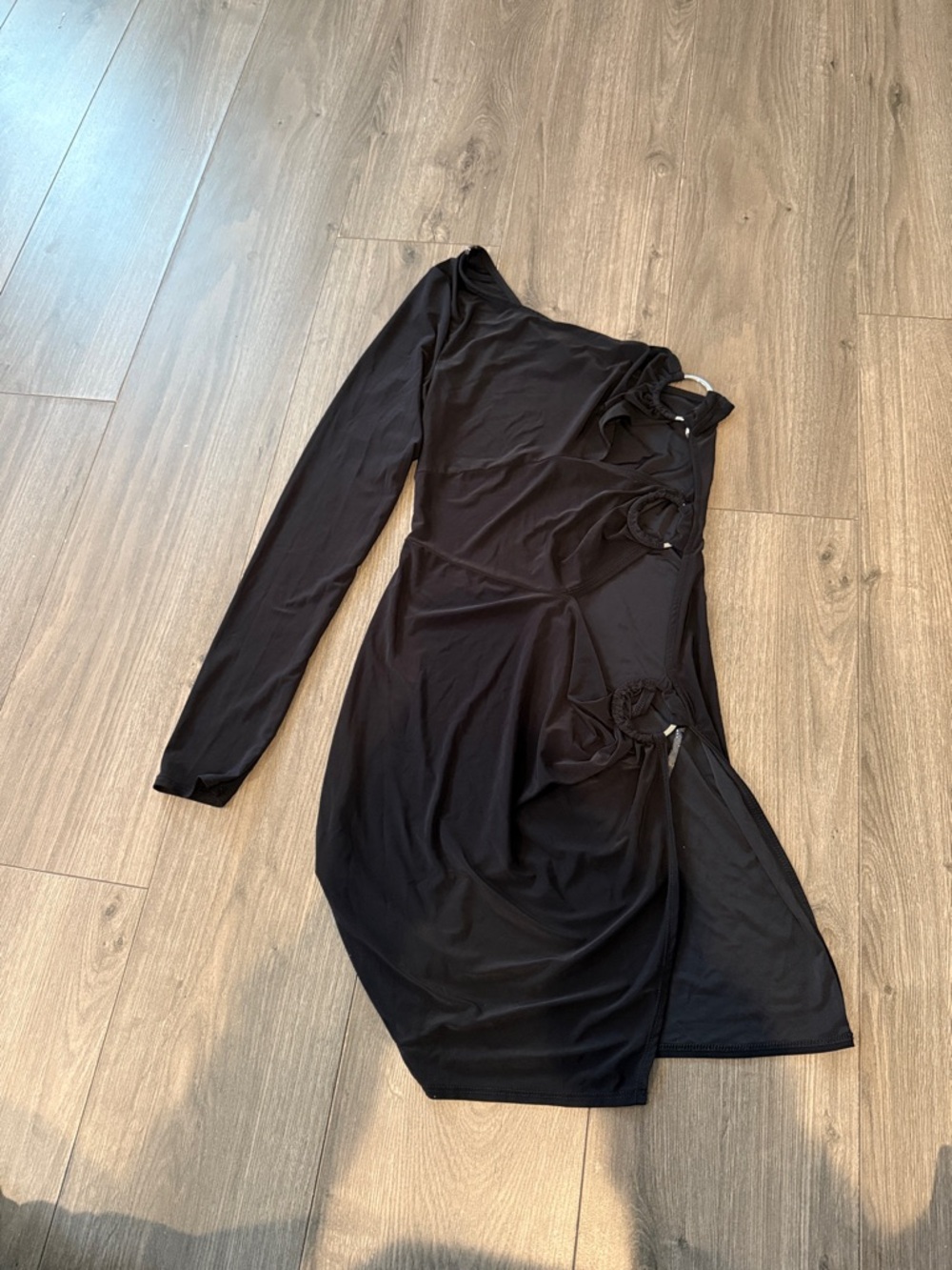 Fashion Nova Black One-Shoulder Ring-Accent Mini Dress